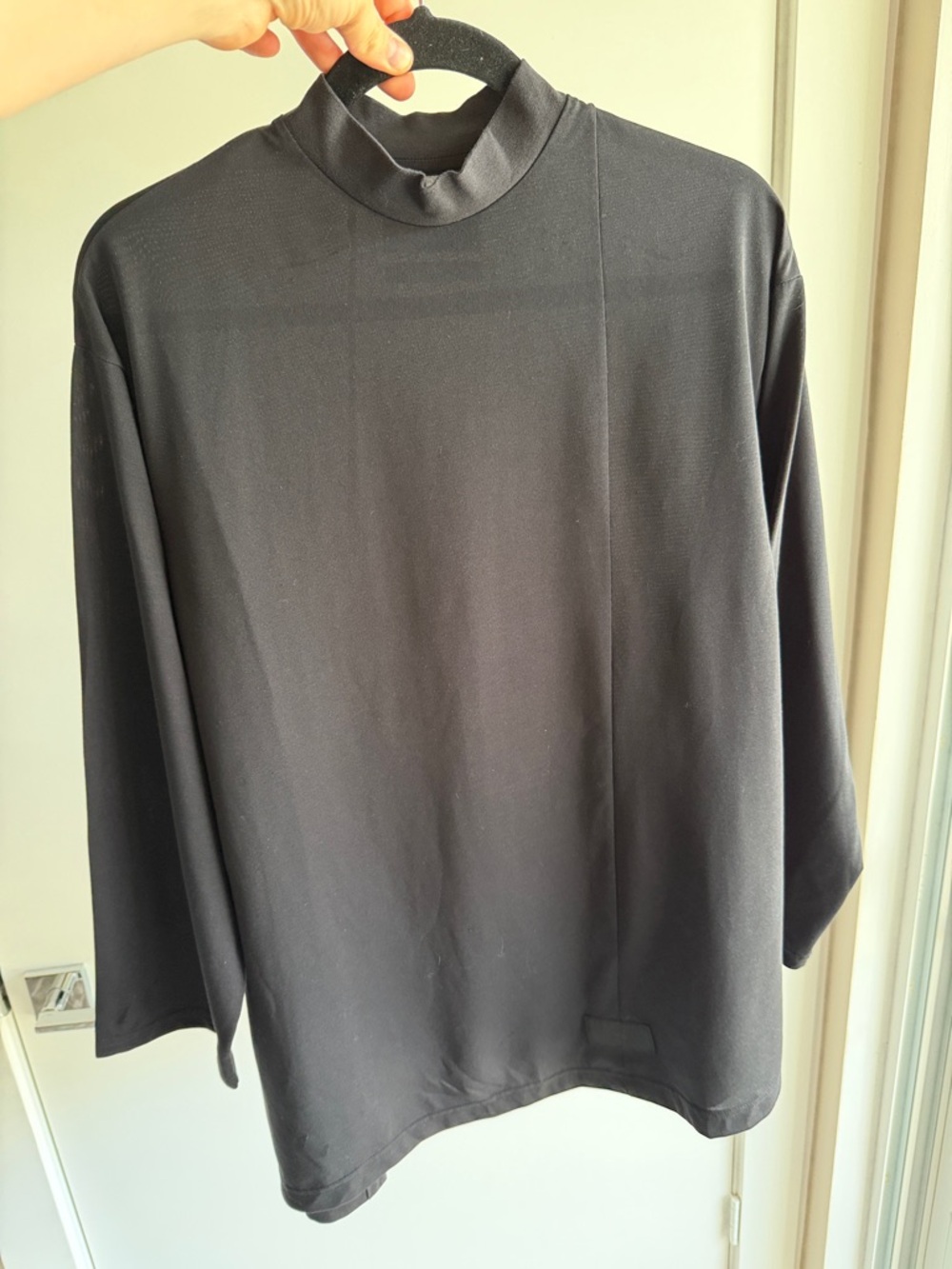 Y-3 Black Long Sleeve Mock Neck Shirt asymmetric in the back